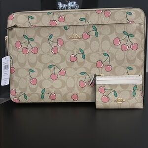 Coach Heart Cherry Print Laptop Sleeve and Card Holder  014